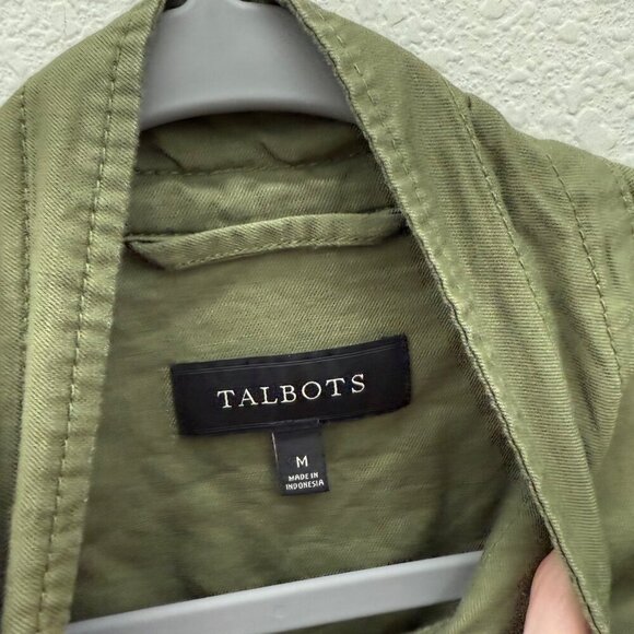 Talbots Green Cotton Linen Lyocell Utility Military Button Jacket Womens Medium - Picture 2 of 7